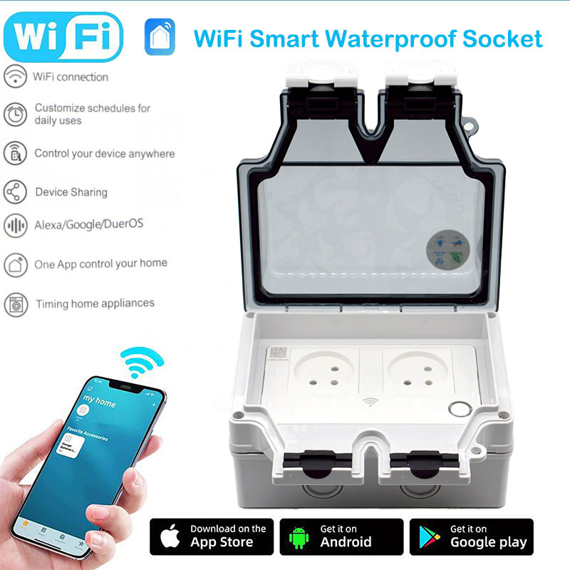 Outdoor Power Outlet Wifi - Prise intelligente 16A, étanche IP66, type